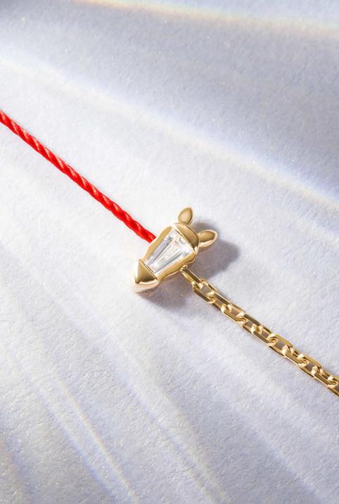 Pulsera Media Cadena Medio Hilo Lucky Horse Oro Amarillo - Redline - 0++