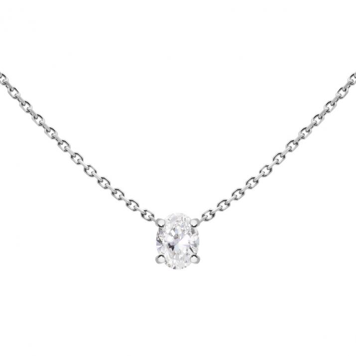 Collar todo cadena en oro blanco con diamante ovalado de 0,09 ct - Redline
