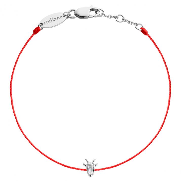 Pulsera de hilo en oro blanco 18K, cabeza de cabra y diamante talla trapecio 0,04 ct - Redline