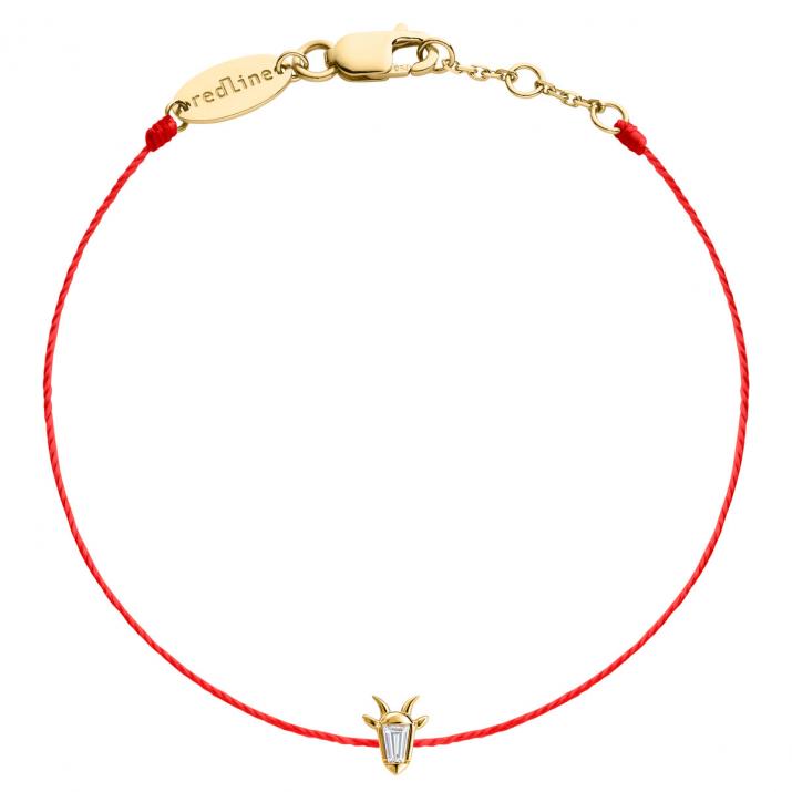 Pulsera de hilo en oro amarillo 18K, cabeza de cabra y diamante talla trapecio 0,04 ct - Redline