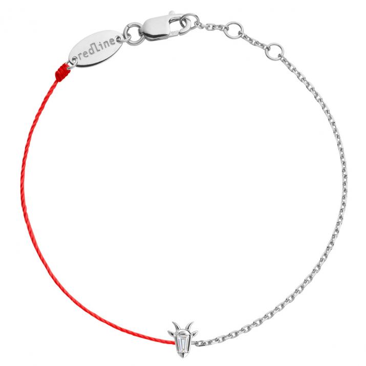 Pulsera mitad hilo mitad cadena en oro blanco 18K, cabeza de cabra y diamante talla trapecio 0,04 ct - Redline
