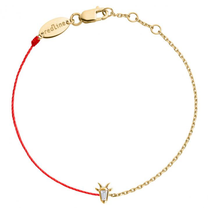 Pulsera mitad hilo mitad cadena en oro amarillo 18K, cabeza de cabra y diamante talla trapecio 0,04 ct - Redline
