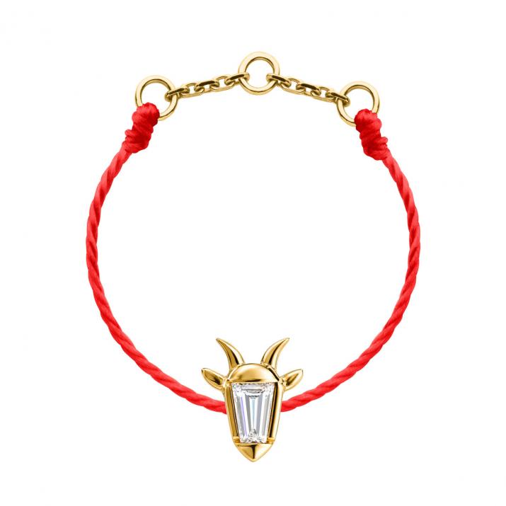 Anillo de cordón en oro amarillo 18K, cabeza de cabra y diamante talla trapecio 0,04 ct - Redline