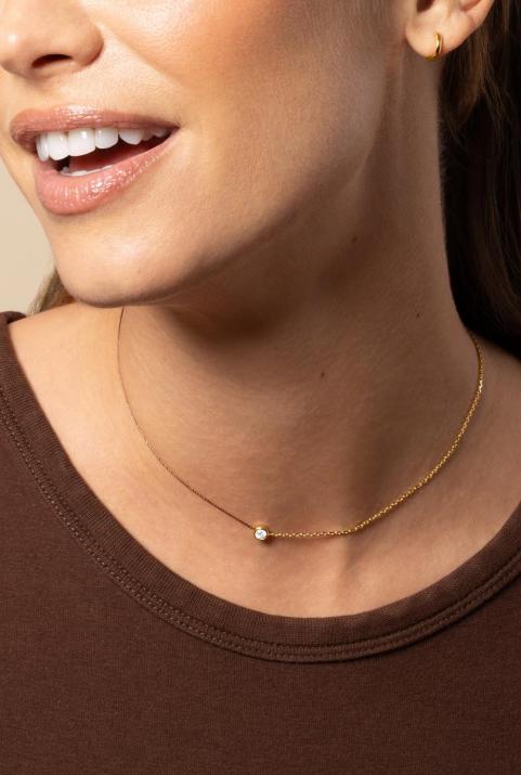  Collar hilo y cadena con diamante de 0.10ct en oro amarillo - Redline - 0++