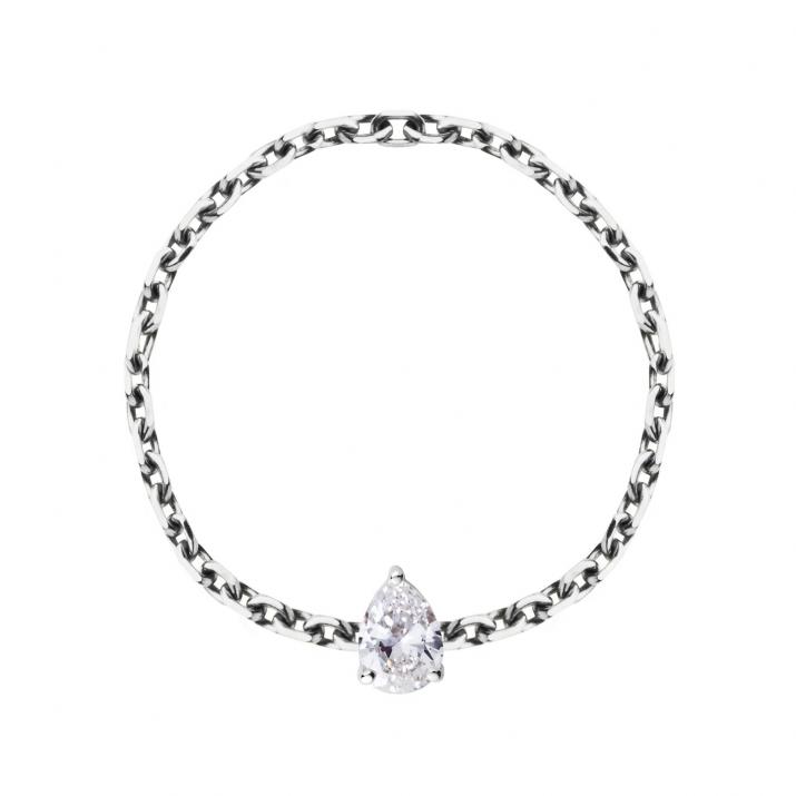 Anillo en cadena con diamante pera de 0.10ct en base de oro blanco - Redline - 0++