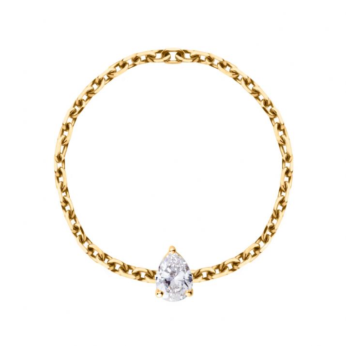 Anillo en cadena con diamante pera de 0.10ct en base de oro amarillo - Redline - 0++