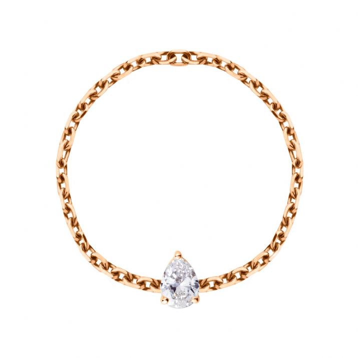 Anillo en cadena con diamante pera de 0.10ct en base de oro rosa - Redline - 0++