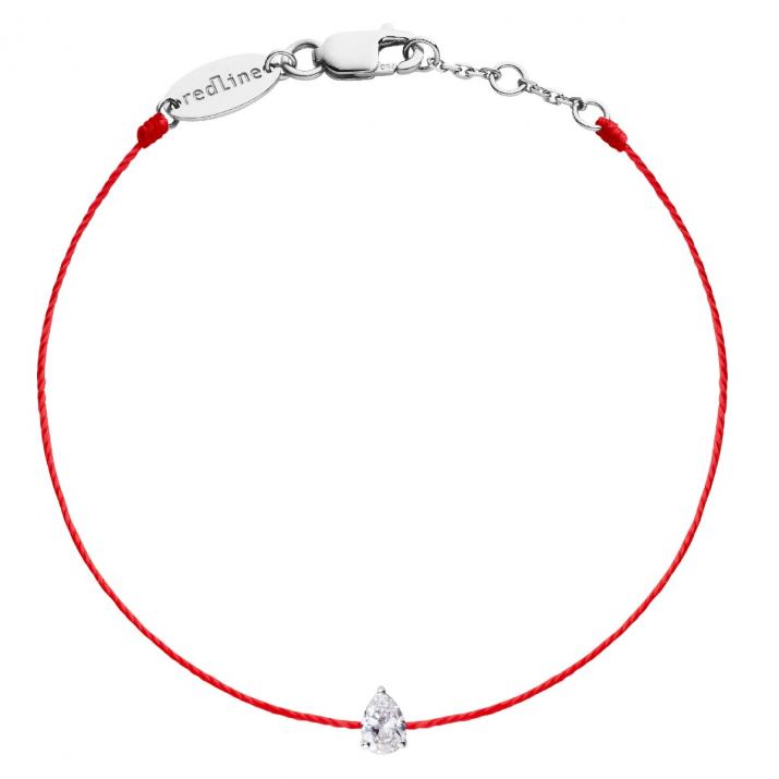 Pulsera en hilo con diamante pera de 0.10ct en base de oro blanco - Redline - 0++