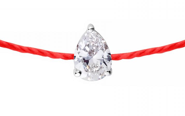 Pulsera en hilo con diamante pera de 0.10ct en base de oro blanco - Redline - 0++