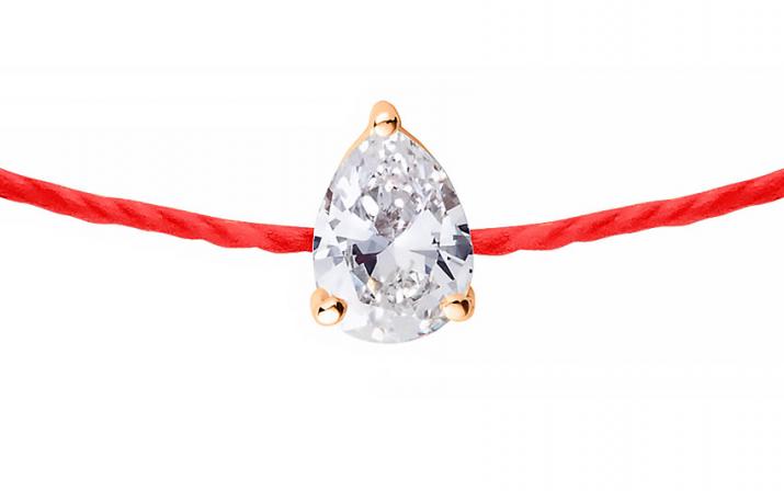 Pulsera en hilo con diamante pera de 0.10ct en base de oro rosa - Redline - 0++