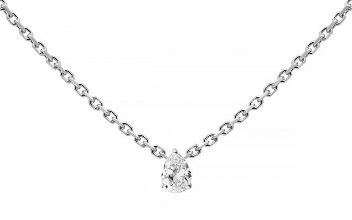 Collar en cadena con diamante pera de 0.10ct en base de oro blanco - Redline - 0++