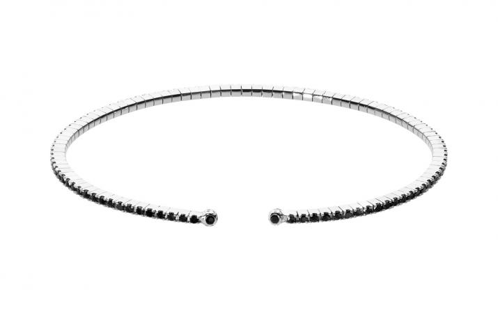 Bangle bracelet with 0.91ct black diamonds in white gold prong setting - Redline - 0++