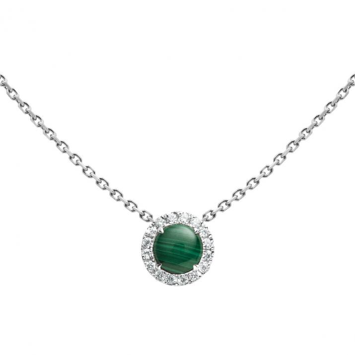 Malachite and diamonds chain necklace in white gold prong setting - Redline
