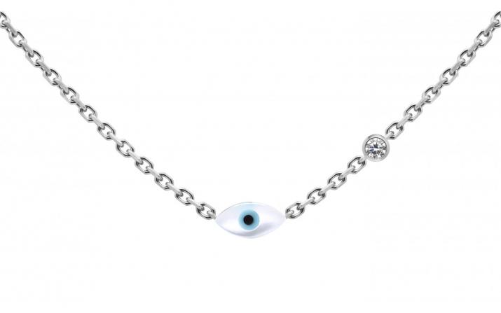 White gold chain necklace with evil eye and diamond - Redline