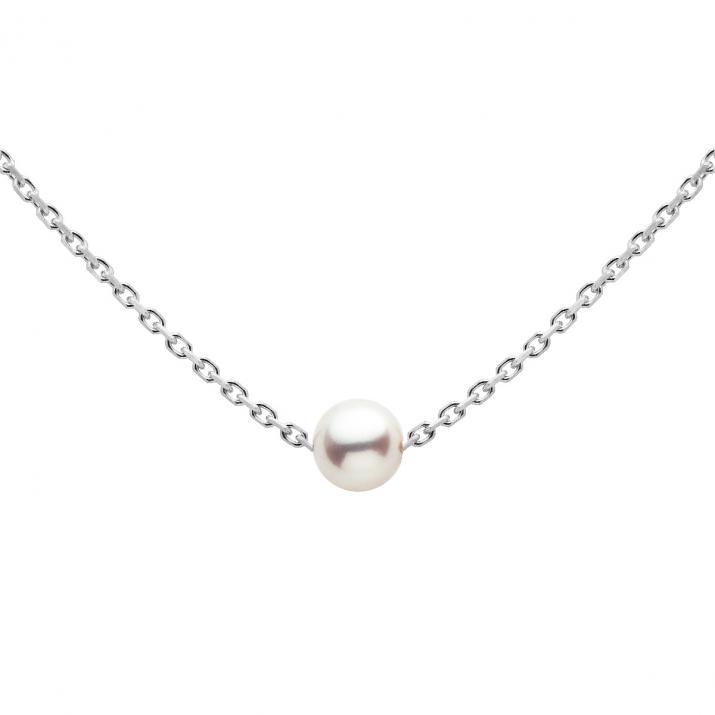 White gold clasp chain necklace with Akoya pearls - Redline - 0++