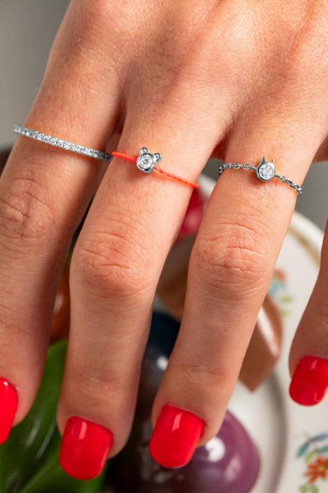 Cadena Mini Pure Cat y anillo de diamantes en oro blanco - Redline - 0++
