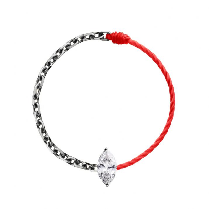 Anillo en hilo y cadena con diamante corte marquesa de 0.10ct en base de oro negro - Redline