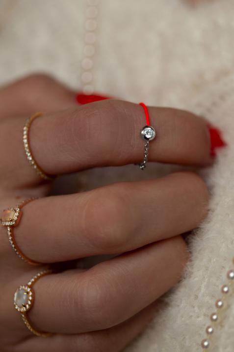 Anillo en hilo y cadenacon diamante de 0.10ct en oro negro - Redline - 0++