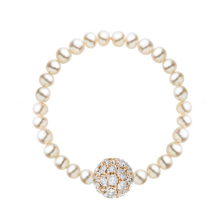 Anillo de perlas pompón diamante de 0.19ct con base en oro rosa - Redline - 0++