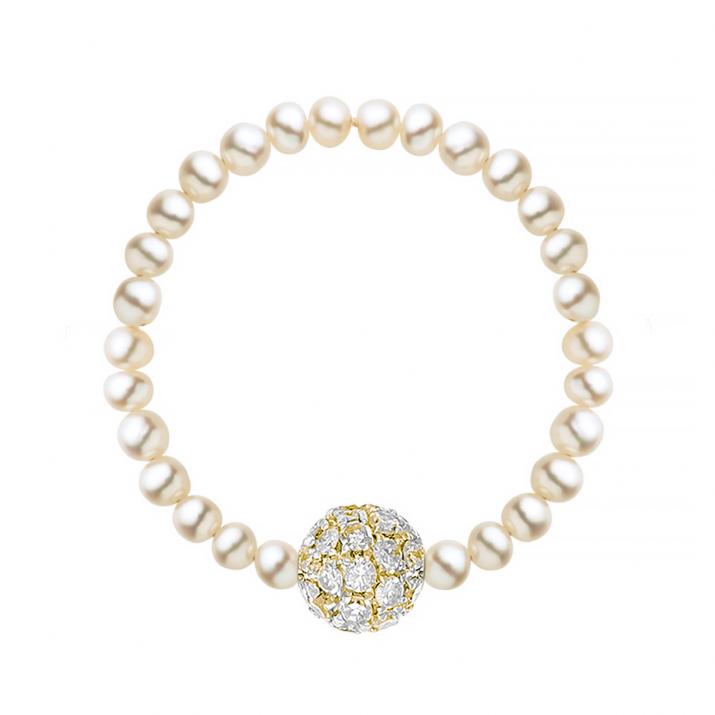 Anillo de perlas pompón diamante de 0.19ct con base en oro amarillo - Redline - 0++