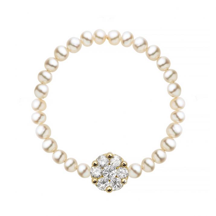 Anillo de perlas con diamante de 0.5ct en base en oro amarillo - Redline - 0++