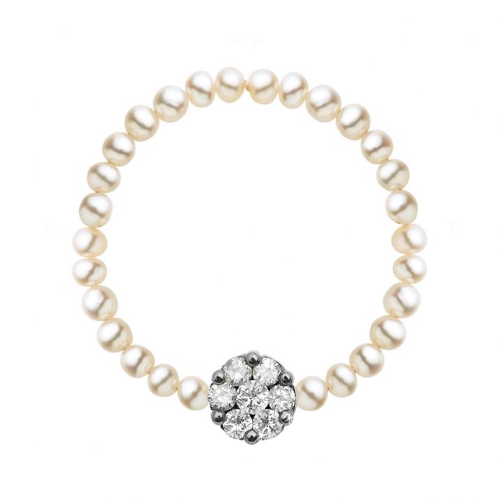 Anillo de perlas con diamante de 0.5ct en base en oro negro - Redline - 0++