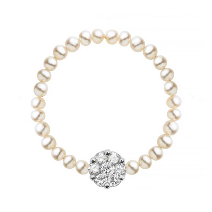 Anillo de perlas con diamante de 0.5ct en base en oro blanco - Redline - 0++
