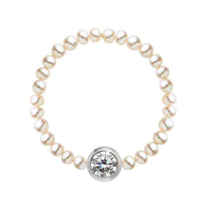 Collar de perlas con diamante de 0.10ct con base en oro blanco - Redline - 0++