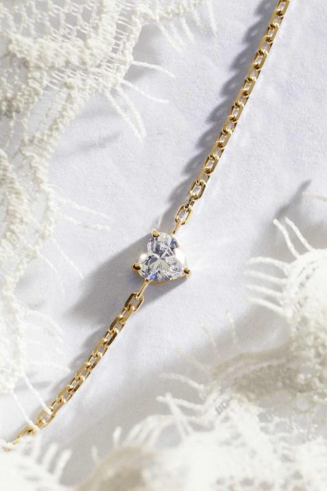 Chain bracelet with 0.2ct heart shaped diamond in yellow gold prong setting - Redline - 0++