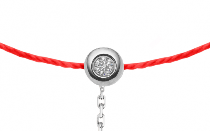 Pulsera en hilo con anillo en cadena con 0.2ct de diamante en base de oro blanco - Redline - 0++