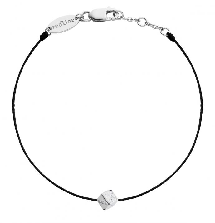 String bracelet with diamond-paved dice in white gold - Redline - 0++