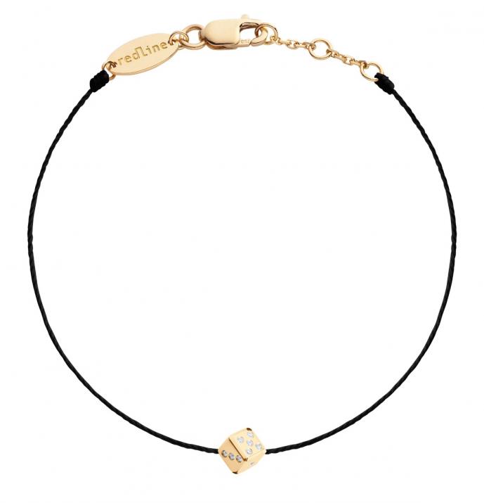 String bracelet with diamond-paved dice in yellow gold - Redline - 0++