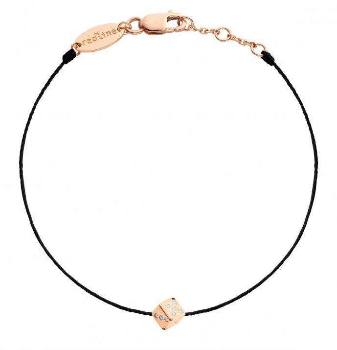 String bracelet with diamond-paved dice in rose gold - Redline - 0++