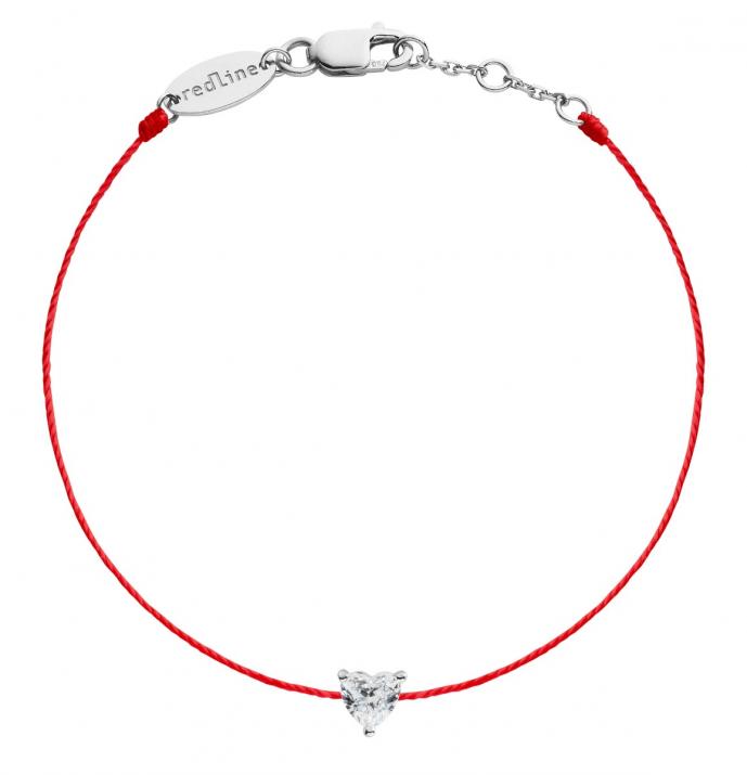 String bracelet with 0.1ct heart shaped diamond in white gold prong setting - Redline - 0++
