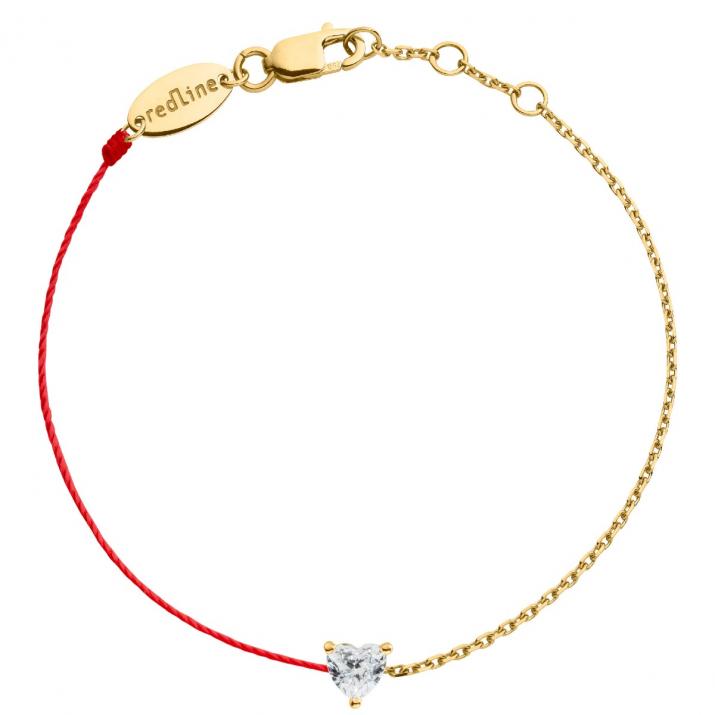 String and chain bracelet with 0.1ct heart shaped diamond in yellow gold prong setting - Redline - 0++