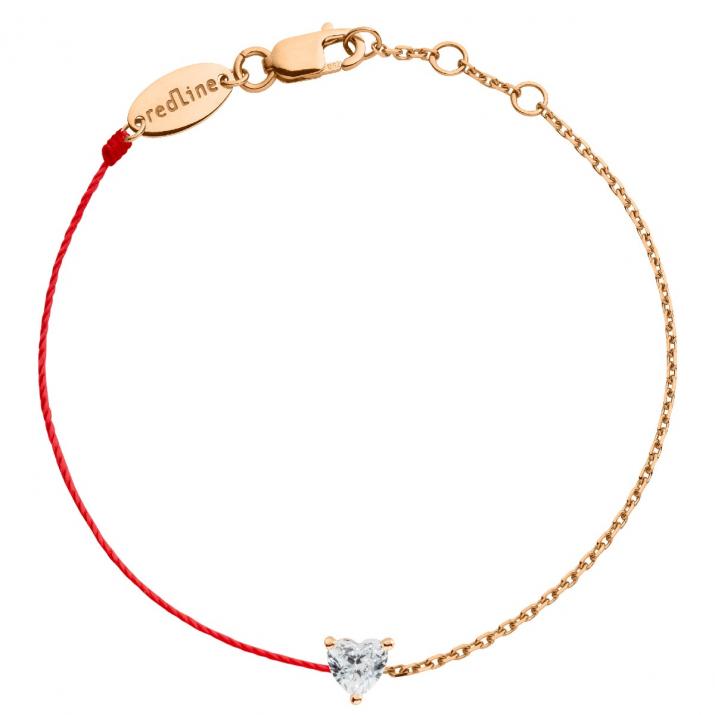 String and chain bracelet with 0.1ct heart shaped diamond in rose gold prong setting - Redline - 0++