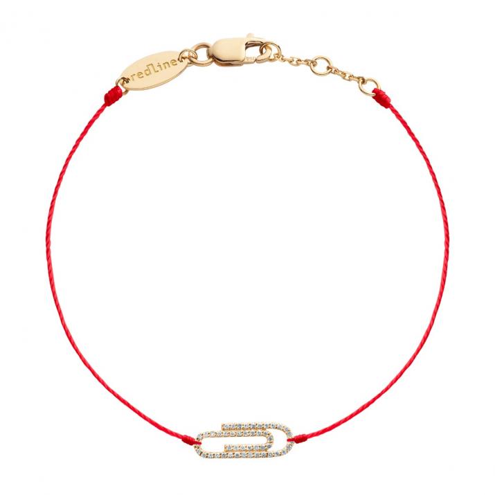 String bracelet with diamond-paved paper clip in yellow gold - Redline - 0++