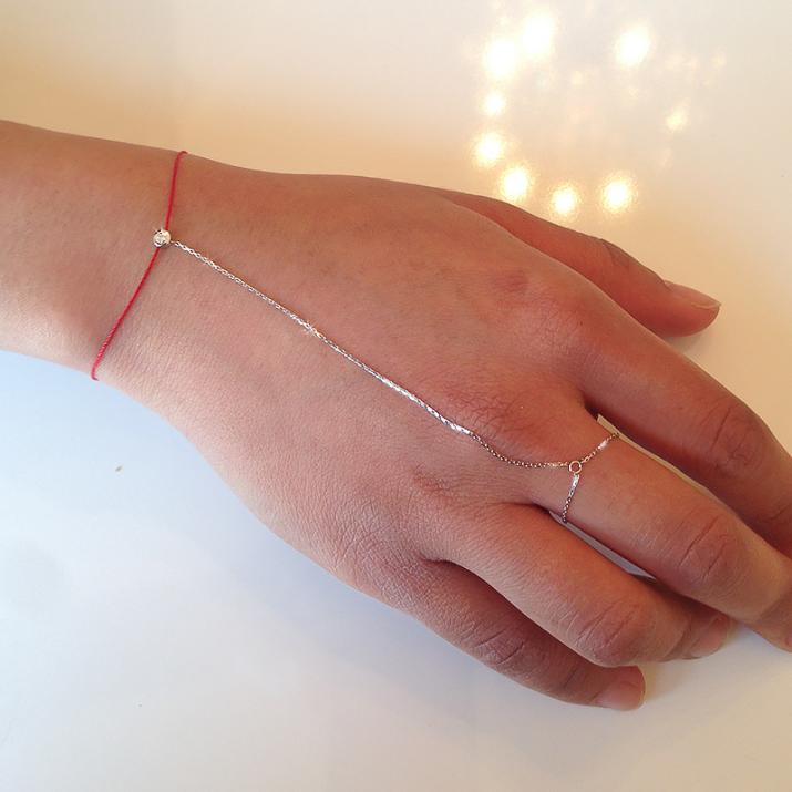 String and chain bracelet with 0.1ct diamond in yellow gold bezel setting - Redline - 0++