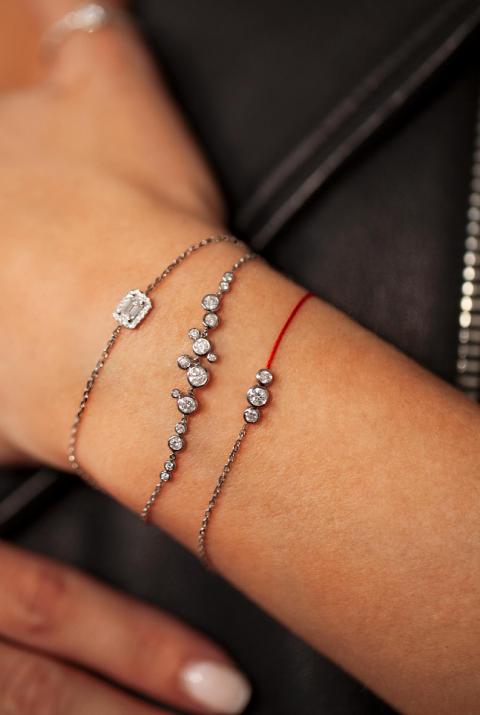 Pulsera en hilo y cadena con 3 diamantes en base de oro negro - Redline - 0++