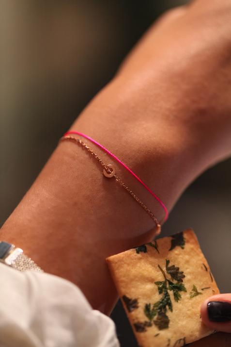 Pulsera Alfabeto Hilo y Cadena en Oro Rosa - Redline - 0++