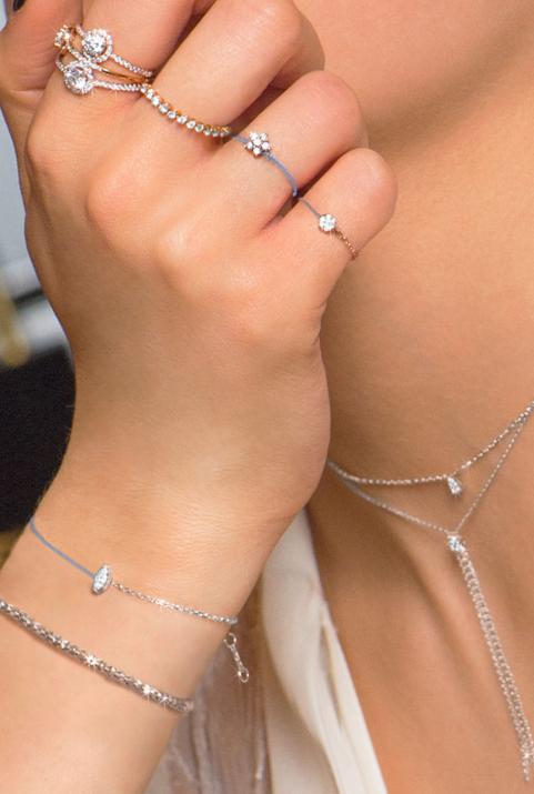 Pulsera en hilo y cadena con diamante corte marquesa de 0.20ct en base de oro blanco - Redline - 0++