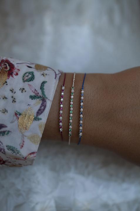 Emeralds and diamonds chain bracelet in white gold prong setting - Redline - 0++