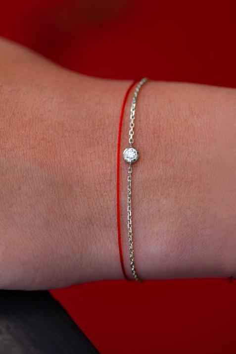 Chain bracelet with 0.1ct diamond in white gold bezel setting - Redline - 0++
