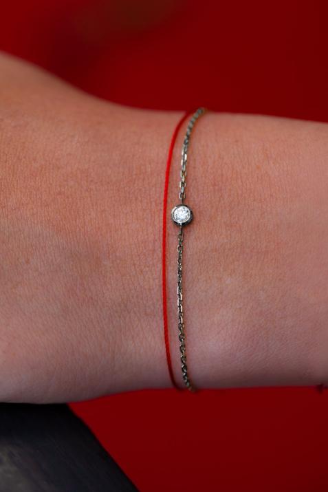 Chain bracelet with 0.1ct diamond in black gold bezel setting - Redline - 0++