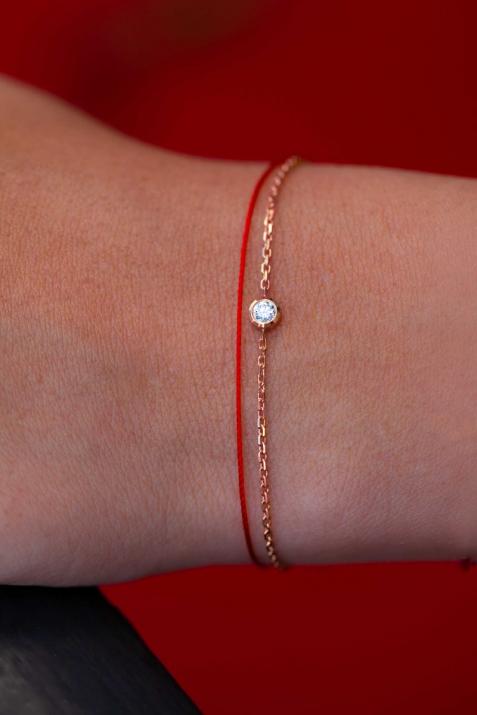 Chain bracelet with 0.1ct diamond in rose gold bezel setting - Redline - 0++