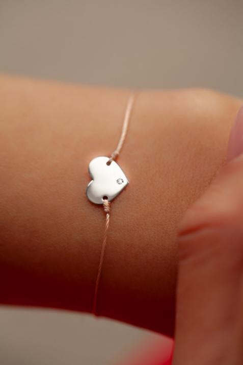 String bracelet with diamond on a heart in white gold - Redline - 0++