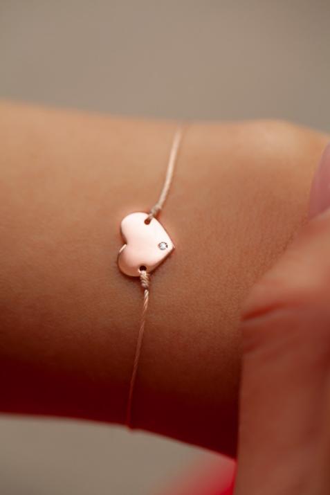 String bracelet with diamond on a heart in rose gold - Redline - 0++
