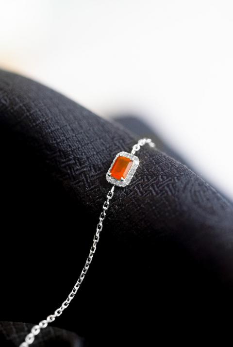 Chain Bracelet For Women with 0.05ct Princess Diamond in White Gold Prong Setting - Redline - 0++