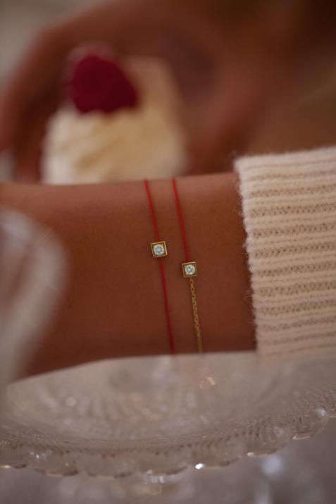 Pulsera de cadena para mujeres con diamante redondo de 0.10ct en engaste de oro amarillo - Redline - 0++