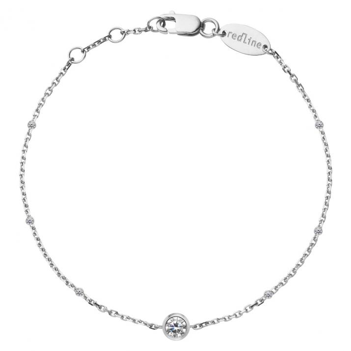 Chain bracelet with little diamonds around a diamond in white gold bezel setting - Redline - 0++